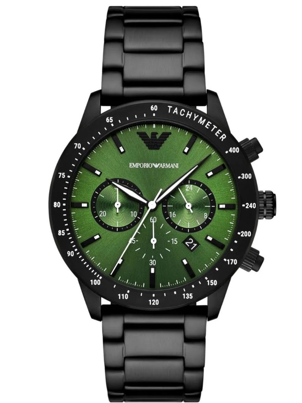 Emporio Armani Black mate with Green Chronograph dial Men's Watch